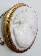 9ct Rose Gold Large Oval Lady Pink Cameo Brooch - Antique / Vintage