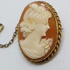 9ct Yellow Gold Twist Rim Oval Lady Cameo Brooch - Antique / Vintage