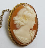 9ct Yellow Gold Twist Rim Oval Lady Cameo Brooch - Antique / Vintage
