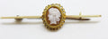 9ct Yellow Gold Oval Cameo Lady Head Bar Brooch - Antique / Vintage