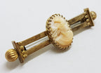 15ct Yellow Gold Oval Cameo Lady Head Bar Brooch - Antique / Vintage