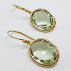 9ct Yellow Gold Large Green Amethyst / Prasiolite Oval Bezel Set Drop Earrings