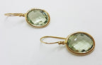 9ct Yellow Gold Large Green Amethyst / Prasiolite Oval Bezel Set Drop Earrings
