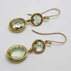 9ct Yellow Gold Green Amethyst / Prasiolite Long Round &amp; Oval Drop Earrings