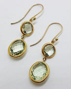 9ct Yellow Gold Green Amethyst / Prasiolite Long Round &amp; Oval Drop Earrings