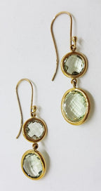 9ct Yellow Gold Green Amethyst / Prasiolite Long Round &amp; Oval Drop Earrings