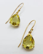 9ct Yellow Gold Teardrop / Pear Shape Lemon Citrine Drop Earrings - Lemon Quartz