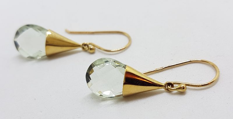 9ct Yellow Gold Green Amethyst / Prasiolite Cone Shape Drop Earrings