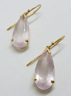 9ct Yellow Gold Faceted Rose Quartz Teardrop Shape Drop Earrings