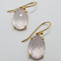 9ct Yellow Gold Faceted Rose Quartz Oval Drop Earrings