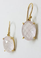 9ct Yellow Gold Faceted Rose Quartz Oval Drop Earrings