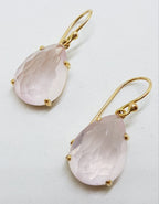 9ct Yellow Gold Faceted Rose Quartz Teardrop Shape Drop Earrings
