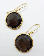 9ct Yellow Gold Large Round Smokey Quartz Drop Earrings