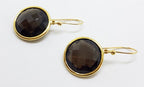 9ct Yellow Gold Large Round Smokey Quartz Drop Earrings