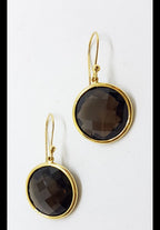 9ct Yellow Gold Large Round Smokey Quartz Drop Earrings