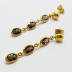 9ct Yellow Gold Smokey Quartz Long Drop Earrings