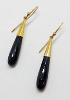 9ct Yellow Gold Black Onyx Long Cone Drop Earrings