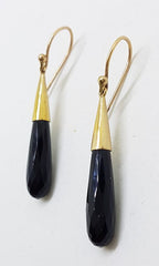 9ct Yellow Gold Black Onyx Long Cone Drop Earrings