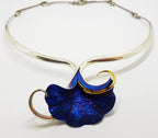 Sterling Silver Vibrant Blue Titanium Large Flower Choker Necklace