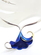Sterling Silver Vibrant Blue Titanium Large Flower Choker Necklace