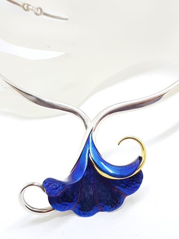 Sterling Silver Vibrant Blue Titanium Large Flower Choker Necklace