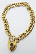 9ct Yellow Gold Curb Link Bracelet with Garnet Padlock Clasp