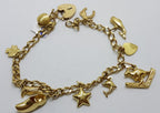 9ct Yellow Gold 10 Charms Bracelet with Heart Shape Padlock Clasp - Antique / Vintage