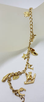 9ct Yellow Gold 10 Charms Bracelet with Heart Shape Padlock Clasp - Antique / Vintage