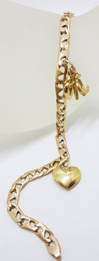 9ct Yellow Gold 2 Charms Bracelet with Heart &amp; Love, Hope, Charity Charm