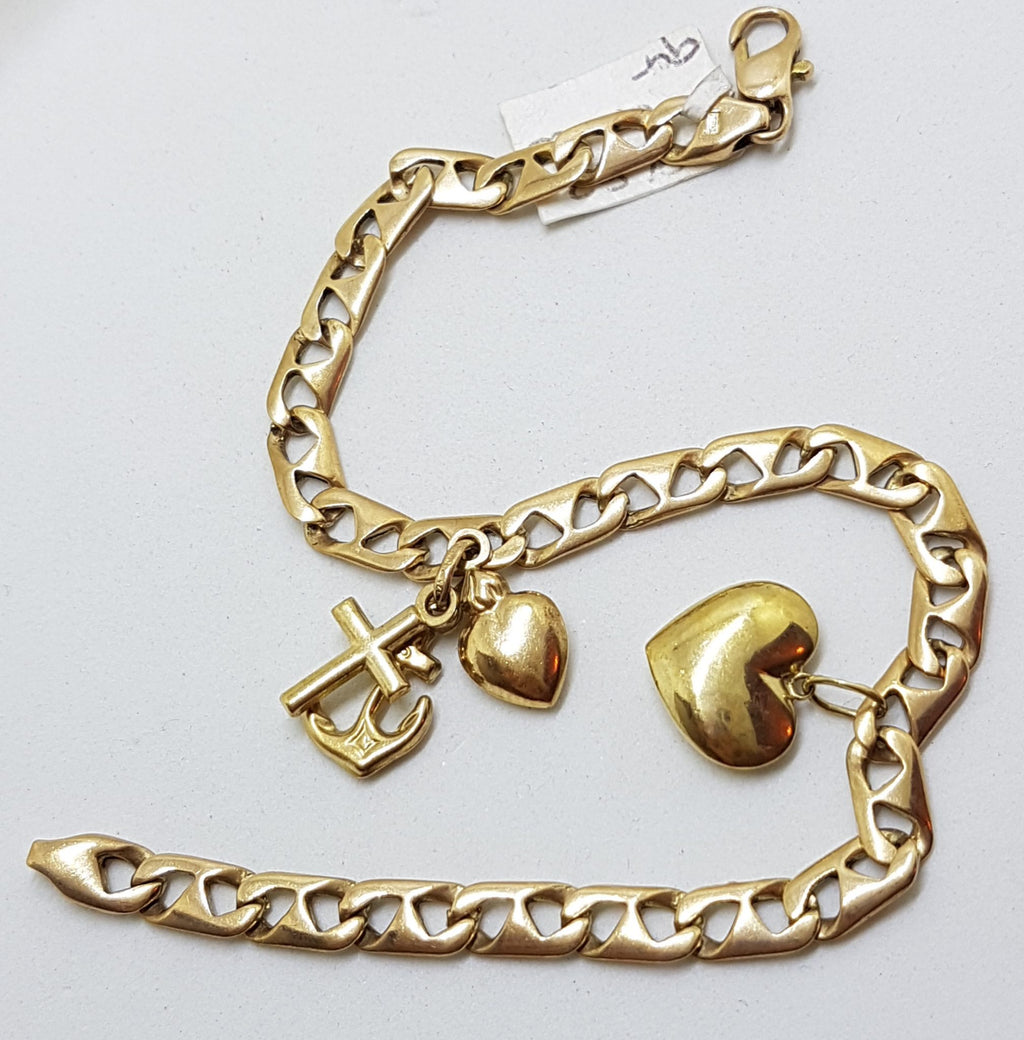 9ct Yellow Gold 2 Charms Bracelet with Heart &amp; Love, Hope, Charity Charm