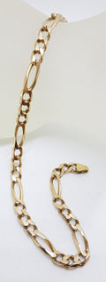 9ct Yellow Gold 3 x 1 Figaro Link Bracelet - Long