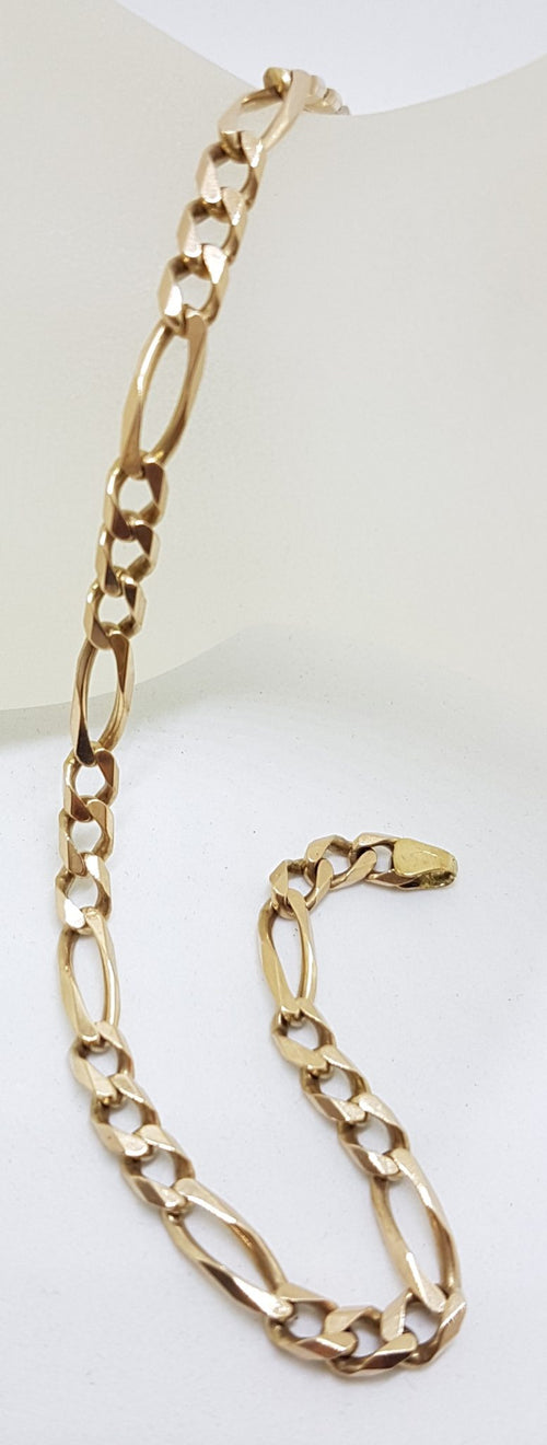 9ct Yellow Gold 3 x 1 Figaro Link Bracelet - Long