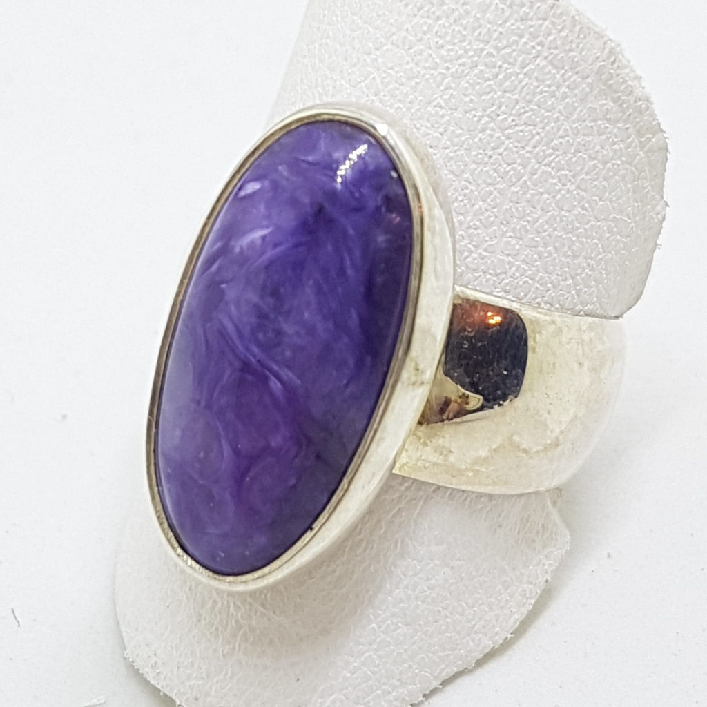Sterling Silver Large Oval Charoite Wide Band Ring