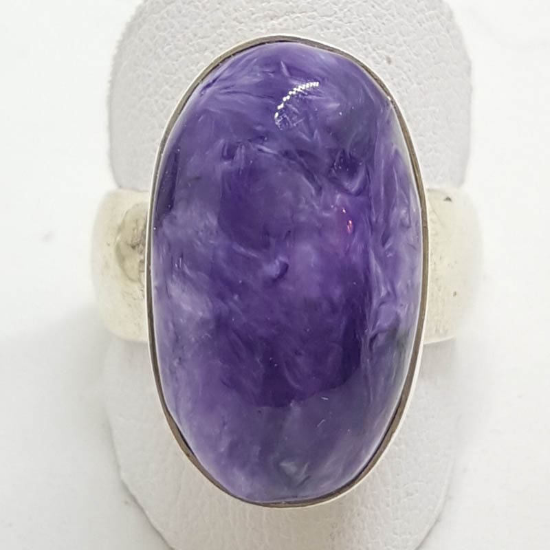 Sterling Silver Large Oval Charoite Wide Band Ring