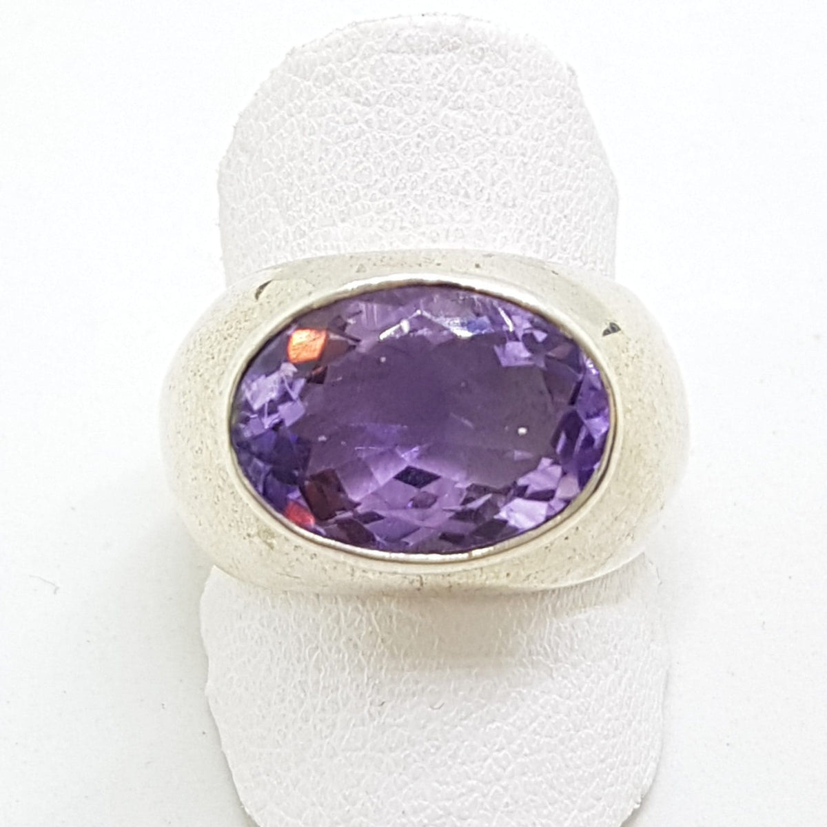 Sterling Silver Oval Amethyst Chunky / Solid Ring