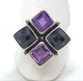 Sterling Silver Square Amethyst and Onyx Cluster Ring