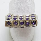 Sterling Silver Amethyst Unusual Raised Cluster Ring