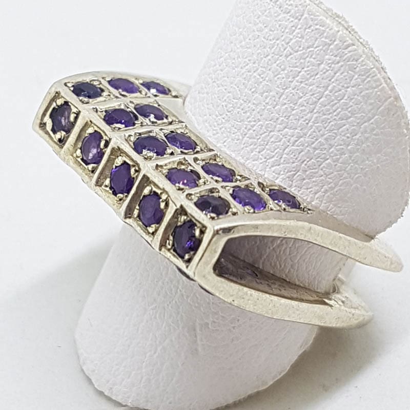 Sterling Silver Amethyst Unusual Raised Cluster Ring