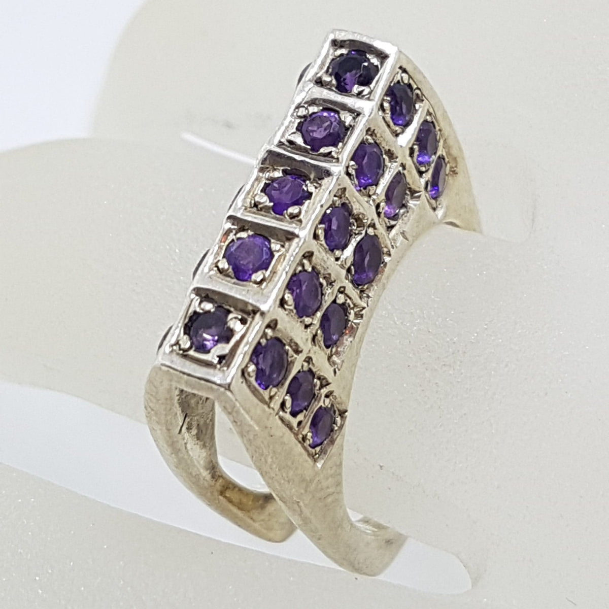Sterling Silver Amethyst Unusual Raised Cluster Ring
