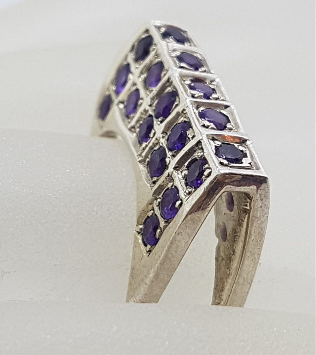 Sterling Silver Amethyst Unusual Raised Cluster Ring
