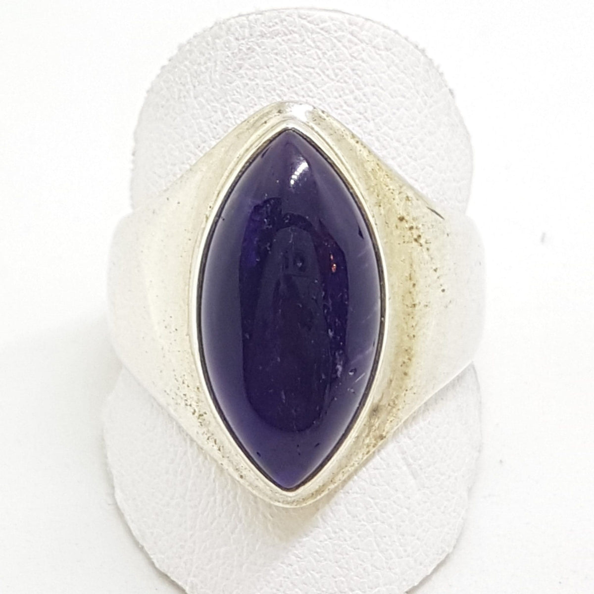 Sterling Silver Large Cabochon Marquis Shape Amethyst Ring