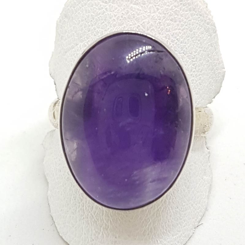 Sterling Silver Large Oval Cabochon Amethyst Ring