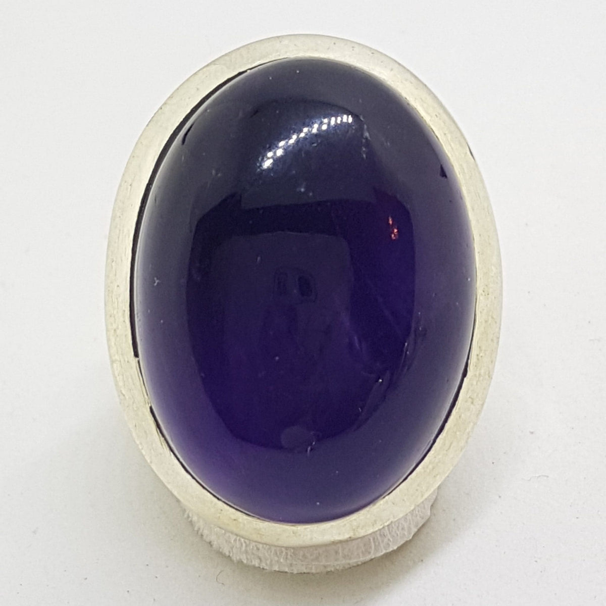 Sterling Silver Large Oval Cabochon Cut Amethyst Ring