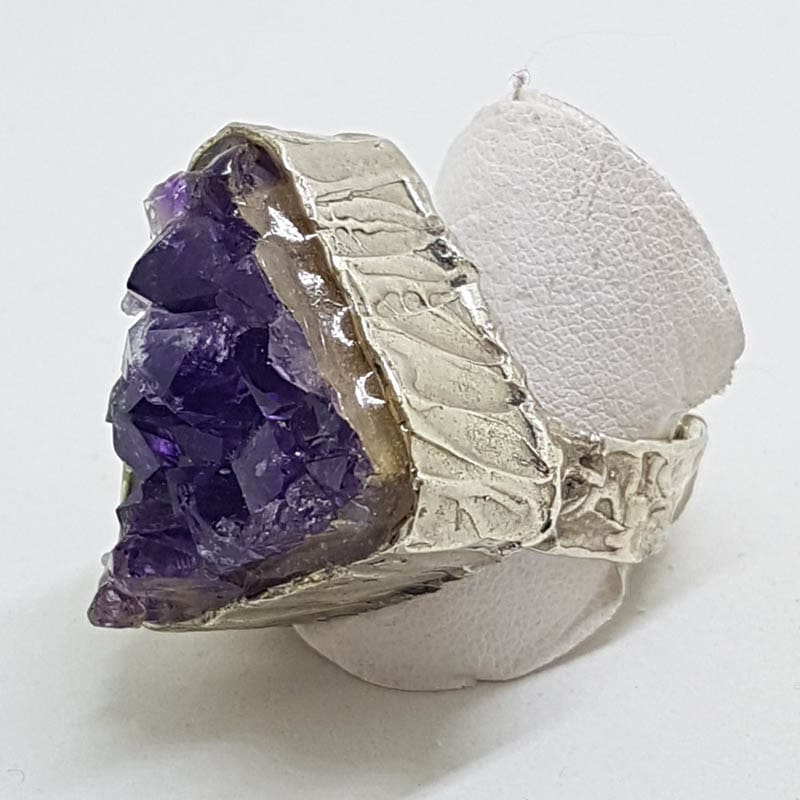 Sterling Silver Very Large Handmade Unusual Amethyst Ring