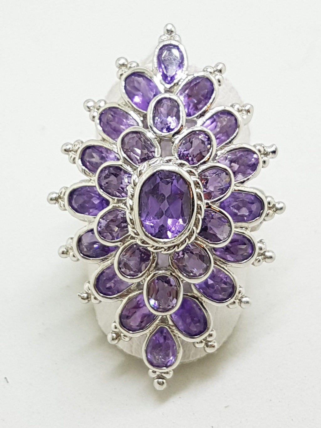 Sterling Silver Very Large Exquisite Amethyst Cluster Ring
