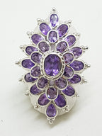 Sterling Silver Very Large Exquisite Amethyst Cluster Ring