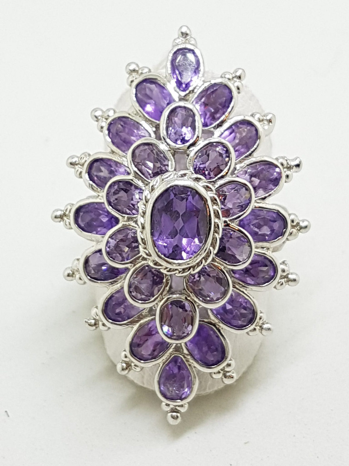 Sterling Silver Very Large Exquisite Amethyst Cluster Ring