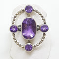 Sterling Silver Large Oval Amethyst Cluster Ring