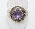 Sterling Silver Round Beaten Design Amethyst Ring