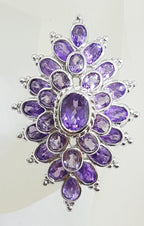 Sterling Silver Very Large Exquisite Amethyst Cluster Ring